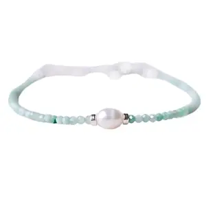 LKBEADS Green Jade With Pearl bracelet with Silver clasp - 2-7x5mm Round & Oval beads- Faceted & Smooth Cut -7 Inch Bracelet– Healing, Fashion, Gift, Spiritual, Yoga|LK_STACK_07747