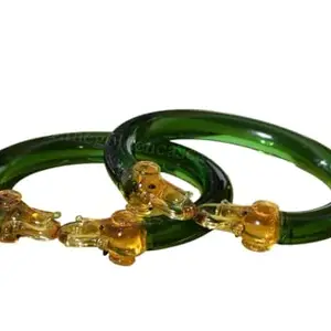 The Golden Cascade Green Elephant Design Glass Kada for Women | Fancy Glass Kada for Girls & Ladies (Hathi) (Green, Small 2-4)