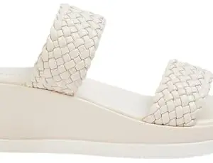 Max Women Braided Double Strap Wedge Sandals,Ivory,40