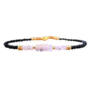 LKBEADS Natural Round Shape Smooth Cut Beads Stretchable Bracelet for Men & Women Moonstone & Black Tourmaline Rondelle Smooth Multicolor 7 Inch Adjustable Bracelet