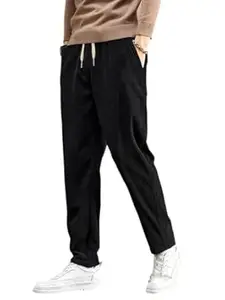 SMOWKLY Men’s Corduroy Trouser | Cotton Blend Pants for Men | Mid-Rise Straight Fit Casual Trousers | Elastic Waist with Drawstring Bottom Wear