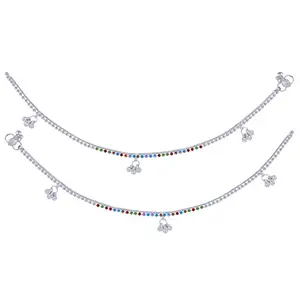 PAOLA Jewels Silver Plated Multi Color Diamond Ghungroo Payal Anklet for Women And Girl.