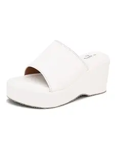 EL PASO White Synthetic Leather Wedge Heel Sandals Casual Daily Party Platform Slippers for Women and Girls - 3 UK