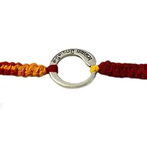FOURSEVEN 925 Sterling Silver Annugachhatu Pravaaham Enso Silver Pendant Wrap Around Moli Rakhi Bracelet for Unisex (Raksha Bandhan Rakhi for Brother with Roli Chawal)