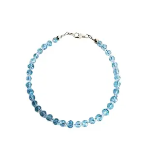 RRJEWELZ Sky Blue Topaz Rondelle Beaded Bracelet – Faceted 3.5-4mm Skyblue Stones with Silver Lock – 7 Inch Adjustable link Bracelet for Men & Women|LCBR_RR_06125