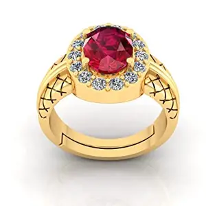 Akshita gems Certified Ruby (Manik) 8.00 carats 92.5 Sterling Silver Gold Plated Ring Natural Ruby Gemstone Ring for Men's and Women's By Lab - Certified