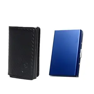 Stealodeal Metal and PU Unisex Cash and Card Holders, Pack of 2, Blue & Black (51BLK)