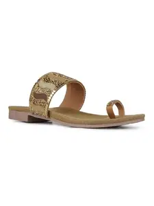 Inc.5 Womens Golden Ethnic Embellished One Toe Slip-On Flat Sandals
