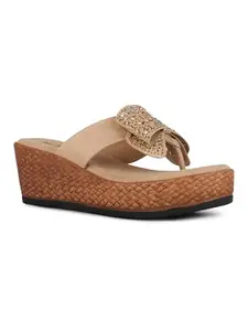 Inc.5 Women Tan Ethnic Solid Round Toe Wedge Heel Sandals