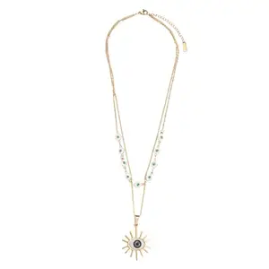 MINJI AND CO. Gold Color Evil Eye Pendant Necklace for Women, 42 CM Adjustable Chain with Gold Lock, Casual Fashion Jewelry (Brass Base)