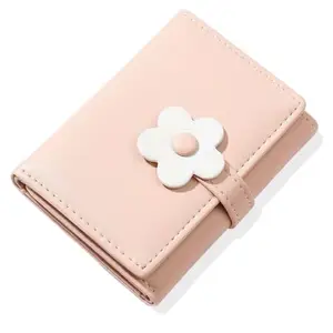 PALAY® Girls Wallet Women Wallet PU Leather Card Holder Girls Wallet Cute Flower Snap Button Wallet with Lovely Heart Shaped Photo Window Gift Wallet for Girls Christmas Gift