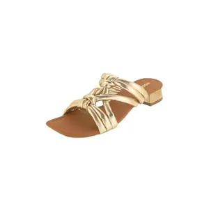Mochi Women Gold Faux Leather Shiny Finish Fashion Heel Slip-on Sandal UK/6 EU/39 (41-325)