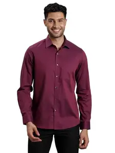 Turtle Men 100% Cotton Slim Fit Burgundy Formal Shirt