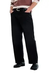 SNITCH Men Jeans Casual Wear | Baggy Fit Wide-Leg Mid Rise Clean Look | 100% Cotton Denim Non-Stretch All Seasons Wearable for Daily Use & Outings