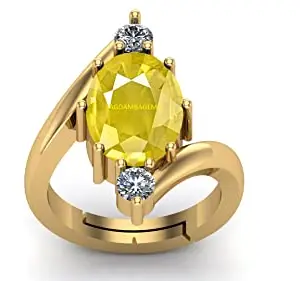 JAGDAMBA GEMS Certified Unheated Untreatet 4.00 Carat A+ Quality Natural Yellow Sapphire Pukhraj Gemstone Gold Plated Ring for Women's and Men's