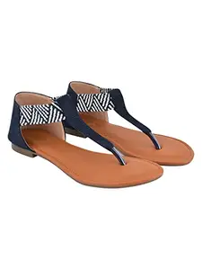 Do Bhai Stylish Ethnic Blue Flat Sandals For Women & Girls /UK4
