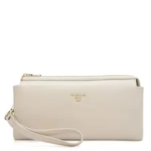 Da Milano White Leather Top Zip Wallet for Women (WRISTLETS-1174)