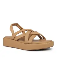 Inc.5 Women Beige Smart Casual Striped Square Flat Sandals Euro-36