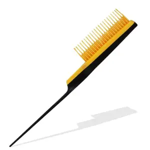 Hair Line Professional 5 Row Comb Durable n Flexible Tame n Tease Rat Tail Comb for Styling, Back Combing, Detangling, Sectioning n Volumizing_Yellow