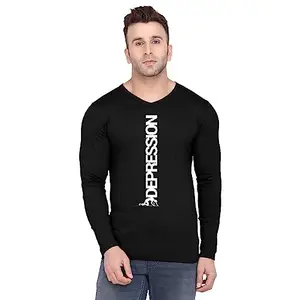 Fashions Love Men Cotton Full Sleeve V Neck Depression Printed T Shirt FSVB-0526 -M Black