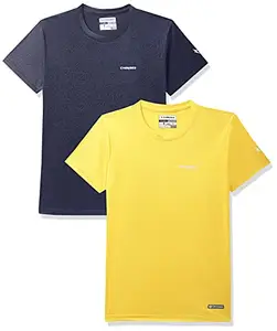Charged Play-005 Interlock Knit Geomatric Emboss Round Neck Sports T-Shirt Navy Size Small And Charged Pulse-006 Checker Knitt Round Neck Sports T-Shirt Yellow Size Small