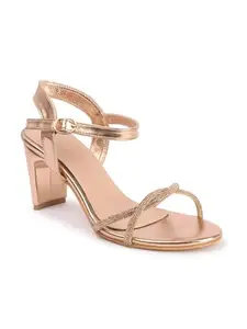 Carlton London Women Rose Gold Stylish Embellished Ethnic Sandal having Buckle with Block Heel (37)