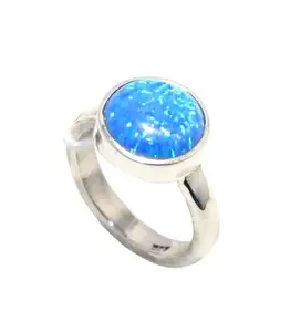 Rajasthan Gems Ring 925 Sterling Silver Synthetic Opal Gem Stone Women Men Unisex Handmade Gift j710
