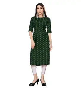 Arropa Estore's Women's Casual 3/4th Sleeve Printed Cotton Blend Kurti (Green, 2XL)-PID46884