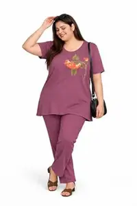 In Love Women's Cotton Plus Size Half Sleeves Semi Long Printed Tshirt for Summers with One Side Pocket for Ladies L to 7XL