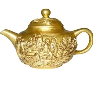 Brass Tea/Hot Water Serving Kettle/Cattle for Home Kitchen Dinning Table Decor Showpiece Items Collectible Handicraft Art, Yellow, 5 x 3 x 3.5 Inch (L x W x H)