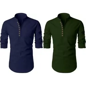 Kailash Redymade Men's Cotton Blend Printed Kurta Combo Pack of 2 (Multicolor, Regular Fit, Casual Wear)