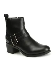 Carlton London Women Round Toe Block Heel,Monk Strap Boots,UK-8