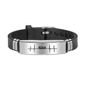 Jewelgenics Allah Engraved Silver-Plated PU Leather Bracelet for Men and Women