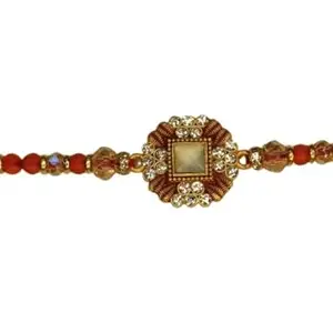 Designer Rakhi Set, Gold-Plated, Traditional Hindu Festival (Pack of 1)