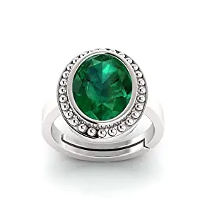 SIDHARTH GEMS Certified Natural 15.25 Ratti 14.00 Carat Zambian Emerald Panna Silver Plated Astrological Purpose Adjustable Ring for Women's and Men's