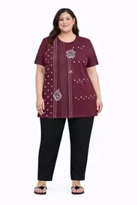 In Love Women's Cotton Plus Size Half Sleeves Semi Long Ethnic Kurta Print Tshirt for Summers with One Side Pocket for Ladies L to 7XL