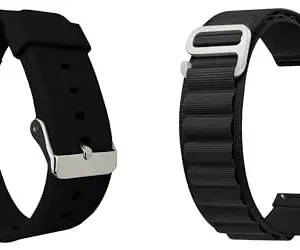 ACM Pack of 2 Watch Strap Silicone & Nylon Belt 22mm compatible with Maxima Max Pro Coral Lite Smartwatch Casual Classic with Sports Hook Band (Black)