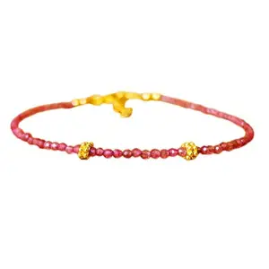 RRJEWELZ Pink Tourmaline Round Beaded Bracelet – Faceted 2-2.5mm Pink Stones with Gold Lock – 7 Inch Adjustable link Bracelet for Men & Women|LCBR_RR_05538