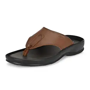 HITZ Men's Tan Leather Open Toe Indoor Outdoor Comfort Slippers - UK 6
