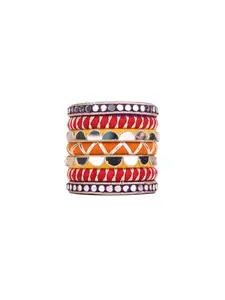Taasha Craft Multicoloured mirror and Gota Patti bangles A festive musical touch for Garba nights (Size: 2.12, Set of 7)