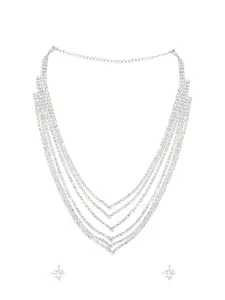 fabula Jewellery Silver Crystal Cubic Zirconia Multi Layer Necklace Set - Party-Wear - For Women & Girls Stylish Latest (JRSET128_Z1)
