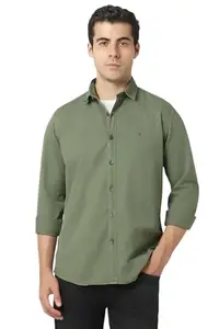 Van Heusen Men's Solid Regular Fit Shirt (VXSFCSLFV11458_Green