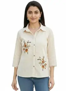 Hitarth Fashion Women Khadi Cotton Casual Shirt with Mandarin Collar