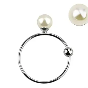 925 Sterling Silver Nose Hoop Ring with 3mm Pearl Top and Fixed Ball