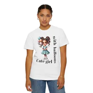 Cute Girl with Balloons-Printed T-Shirt |Color - White |Fabric - Cotton| Size-XXL | T_SE_441