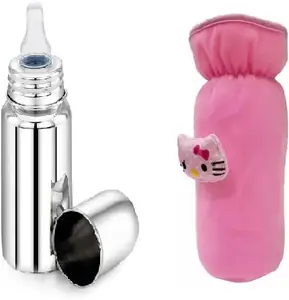 PRUEDDLE KIDS Stainless Steel Baby Feeding Bottle with Cover - (Pink Cover)