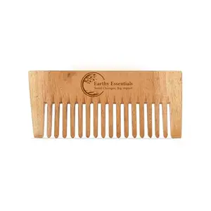 Earthy Essentials Kacchi Neem Comb Wide Teeth Treated With Neem Oil, Bhringraj & 21+ Herbs for Hair Growth, Hair fall & Dandruff Control, Frizz Control & Shine | Neem Wood Comb for Women & Men