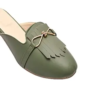 Padvesh Women's Olive Green Casual Heel Mules | Stylish and Fashionable Low Heel Mules | Fashion Ballet Comfortable Slip on Casual Mules |Soft Footbed Mules Sandals for Women & Girls