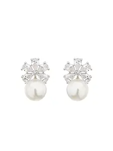 SARAF RS JEWELLERY Rhodium plated Pearl Beaded Minimal Studs earrings