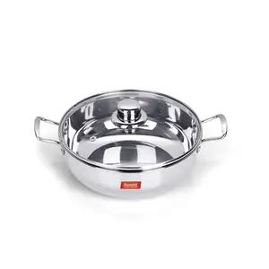 Sumeet Stainless Steel Induction Bottom (Encapsulated) Kadhai with Glass Lid Size No.14 (3 L, 25.2 x 25.2 x 8.6 Cm)
